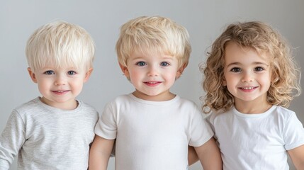 Happy toddlers portrait, studio background, friendship