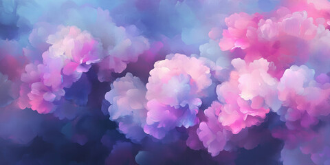 Fototapeta premium Ethereal abstract watercolor with pink and blue floral clouds
