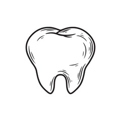 Tooth icon in doodle style isolated on white background. Vector illustration.