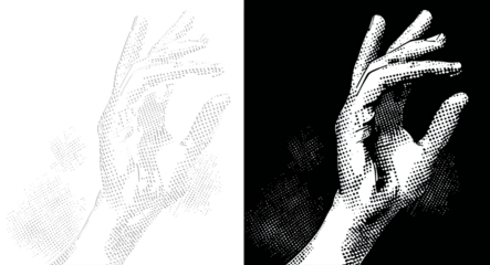 hand in magazine style. Elements for collage. Punk composition on transperent and black background.