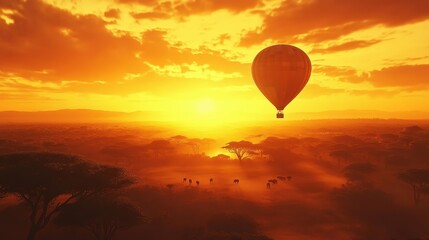 Naklejka premium Breathtaking Sunset View from Hot Air Balloon