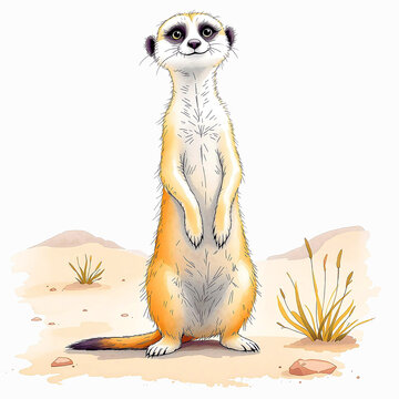 standing meerkat watercolor style desert scene clip art preview