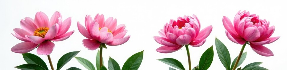 Fototapeta premium Blooming peony flowers against a white background, bloom, pink, color