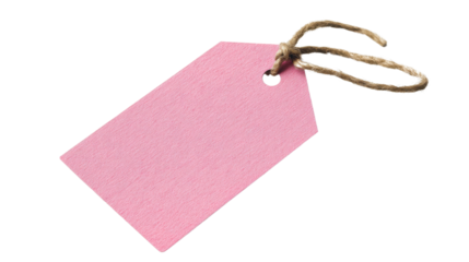 Pink label with hemp string on transparent background