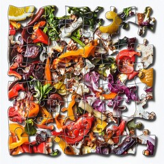 Colorful Puzzle of Fresh Vegetables and Herbs for Healthy Cooking and Culinary Inspiration