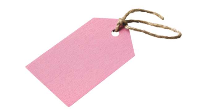 Pink label with hemp string on transparent background