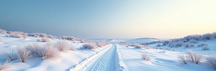 Obraz premium Frosty terrain stretches under a cloudless sky, winter landscape, peacefulness
