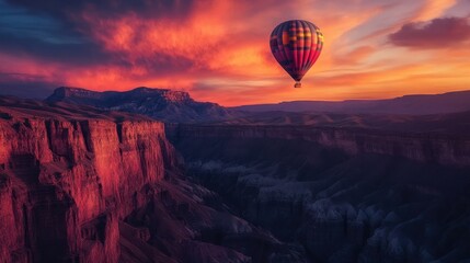 Fototapeta premium Hot Air Balloon Soaring Above a Colorful Canyon
