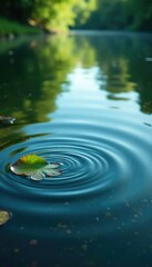 Ripples on a calm lake surface with aquatic plants, natural, serenity