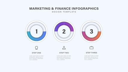 Vector circle timeline infographics template for presentations and business concept charts with 3 options.