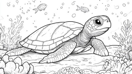 Adorable underwater turtle coloring page for children