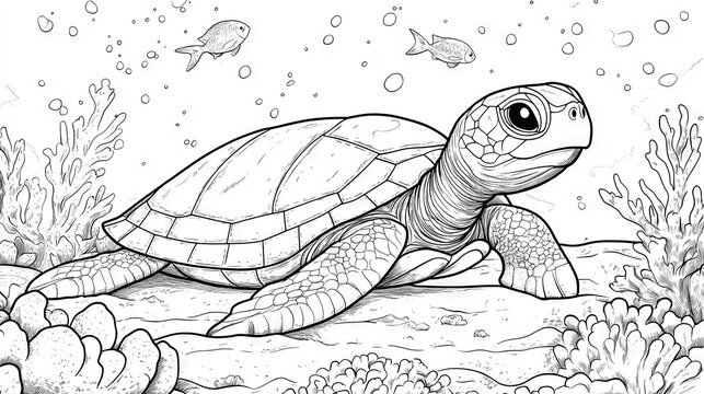 Adorable underwater turtle coloring page for children