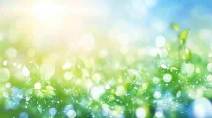 Obraz premium Abstract blue and green background with a beautiful particle wave in the air, bokeh effect. 