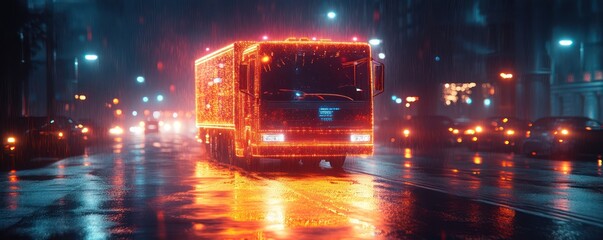 Neon Night Truck: A Rain-Kissed Cityscape