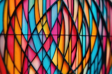 Colorful abstract geometric pattern with vibrant stained glass design
