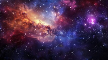 Fototapeta premium Majestic night sky with glittering stars and swirling galaxies in deep outer space, capturing the vastness of the universe