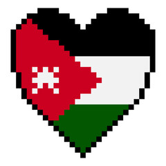 Jordan flag with heart shape in pixel art style