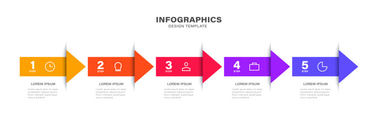 5 steps Infographic arrow with icon. Marketing, strategy and planning.