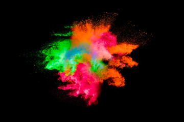 Colorful explosion of paint is splattered across a white background. The colors are bright and vibrant, creating a sense of energy and excitement.