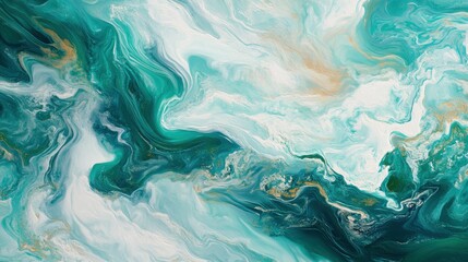Obraz premium Aerial view of the swirling waters and frothy waves in an ocean, creating dynamic patterns of turquoise, green, and white, with a focus on texture and movement, 