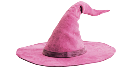 Pink witch hat isolated on transparent background for halloween or carnival party