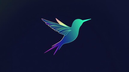hummingbird silhouette, colorful gradient, vector graphics, simple style, flat style, dark background color, minimalist lines, high-end aesthetic
