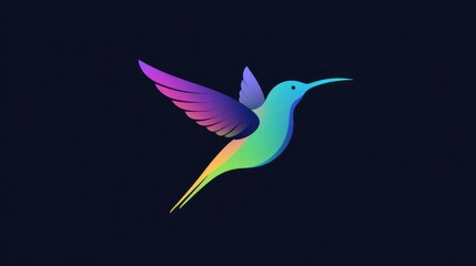 hummingbird silhouette, colorful gradient, vector graphics, simple style, flat style, dark background color, minimalist lines, high-end aesthetic