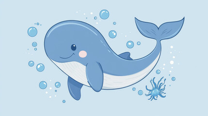 Cartoon sea underwater animals stickers pack. Vector cute whale, shark, turtle, dolphin, octopus and crab. Seal, seahorse, starfish or stingray with playful faces on seafloor with bubbles and seaweed