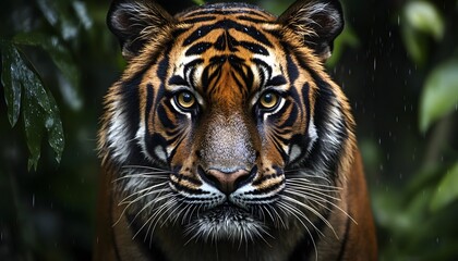 Majestic Tiger Portrait In Rain Forest Setting