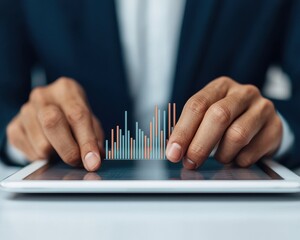 trade expense regulation concept Business professional analyzing data on a tablet with colorful graphs displayed.