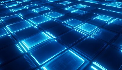 Abstract Blue Neon Grid Illuminated Surface Design