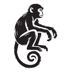 Monkey silhouette black and white vector icon