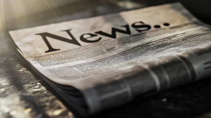 Vector cartoon illustration of a folded newspaper with the header News in grey and white with a shadow below