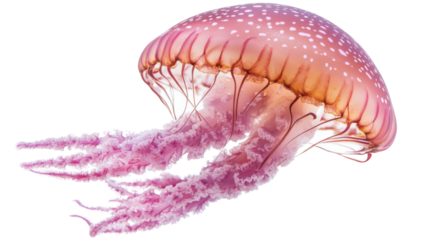 Pink jellyfish swimming with transparent background