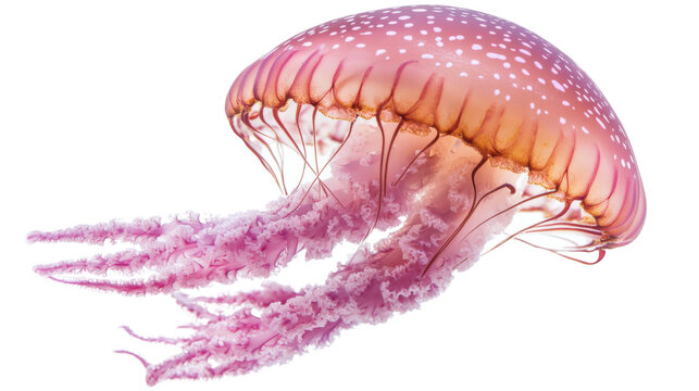 Pink jellyfish swimming with transparent background