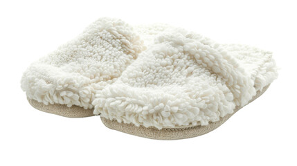 Comfortable white slippers resting on transparent background