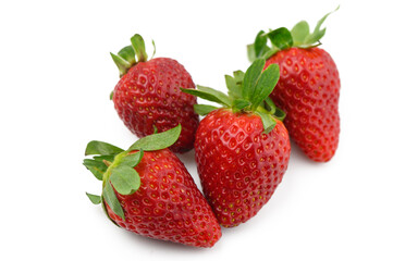Fresh strawberries arranged beautifully on a bright white background