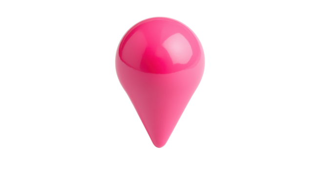Pink 3d location pin icon floating on transparent background
