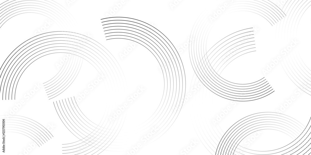 Poster Abstract white background with grey circle rings. Spiral sound wave rhythm line and blind dynamic abstract background, Vector illustration design for presentation, banner, cover, poster, texture.	