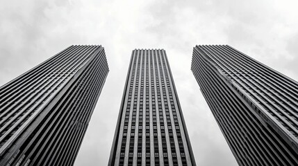 Obraz premium Three Grayscale Skyscrapers Under an Overcast Sky