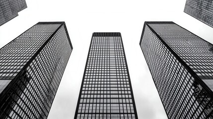 Fototapeta premium Three Modern Skyscrapers in Grayscale Under an Overcast Sky