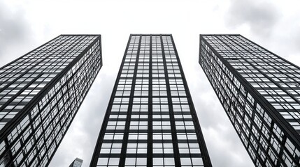 Fototapeta premium Three Modern Skyscrapers Under a Cloudy Sky