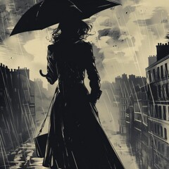 Retro Noir Illustration of a Mysterious Woman