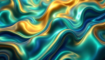 Obraz premium Liquid Gold and Teal Abstract: A Swirling, Luxurious Texture