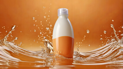 Bottle for shampoo or conditioner for cosmetic products Chalk orange around wave and splashes of water