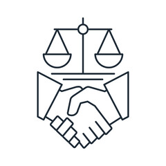 Labor contract, law.Compliance with labor laws.Vector linear icon illustration isolated on white background.