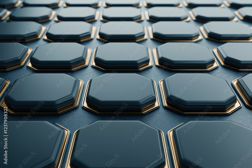 Poster interconnected technological innovation symbolized by hexagonal patterns in modern design