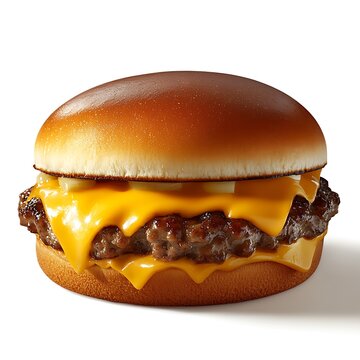 Delicious Cheeseburger Isolated on Firm White Background for Food Photography