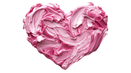 Pink and white paint forming a heart shape on transparent background