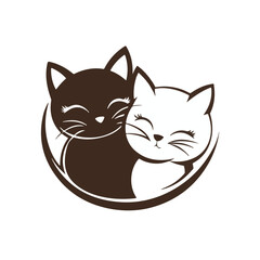 Cute illustrated cats group vector. Shelter worker feeding a group of cats care compassion.  There are many different colored cats that are grouped together Art & Illustration